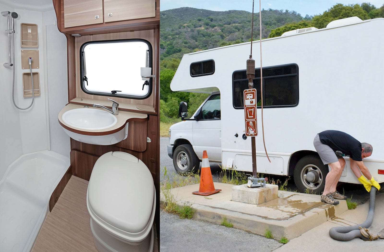 Portable RV/camper toilet and holding tank setup in Manhattan, Kansas