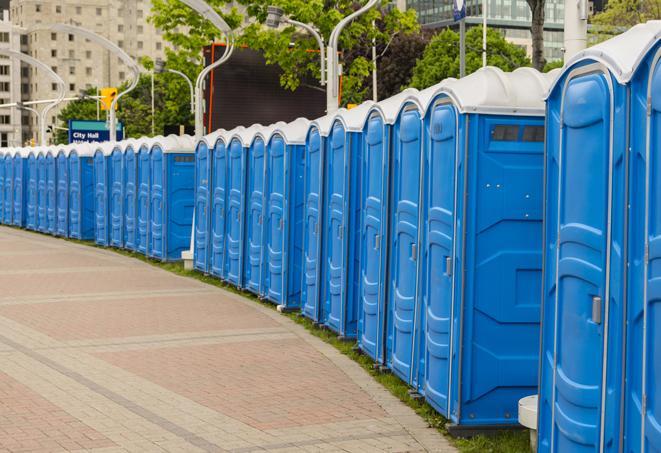 Seasonal porta potty units set up at a Manhattan, Kansas venue